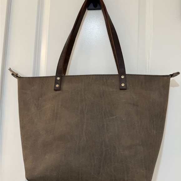 NWT Portland Leather Goods Tote in Dark Brown/Gray - Picture 3 of 8
